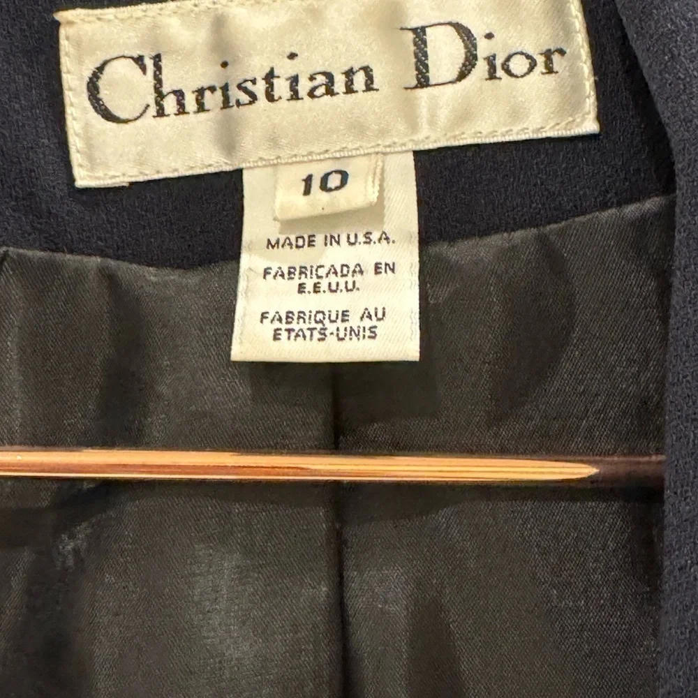 CHRISTIAN DIOR Navy Blue Draped Collar Button Closure Blazer Size 10 VGUC